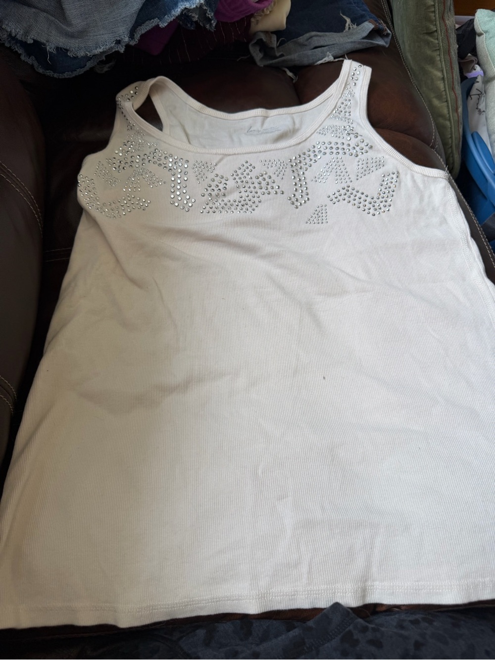 Lane Bryant White Tank Top with Silver Stud Accents